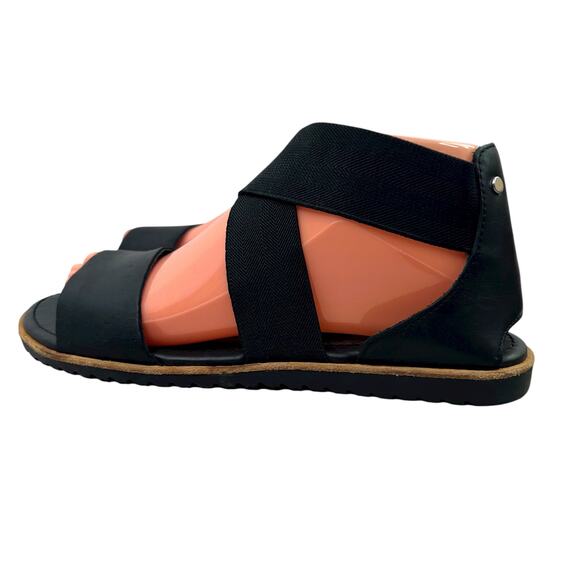 SOREL Ella Leather Flat Sandal Criss Cross Elastic Straps in Black Women's 8.5 - Picture 5 of 13
